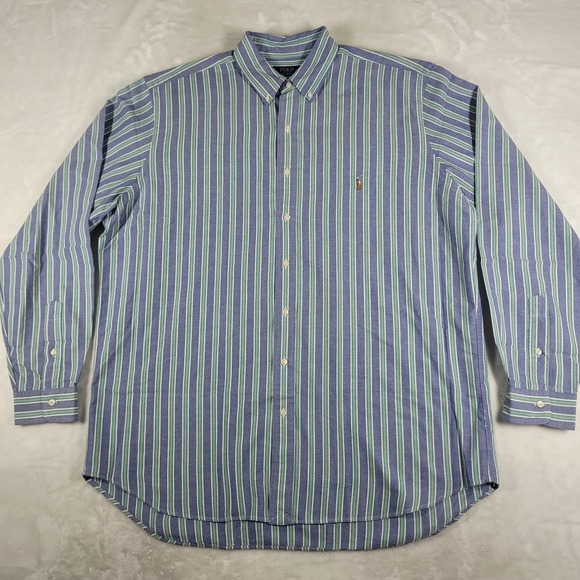 Polo Ralph Lauren Button Down Shirt Men's XLT Blue Striped Print Flesh Pony - Picture 1 of 9